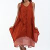 Women HaremPants | Crinkled Hill Tribe Cotton Tank Dress In Brick