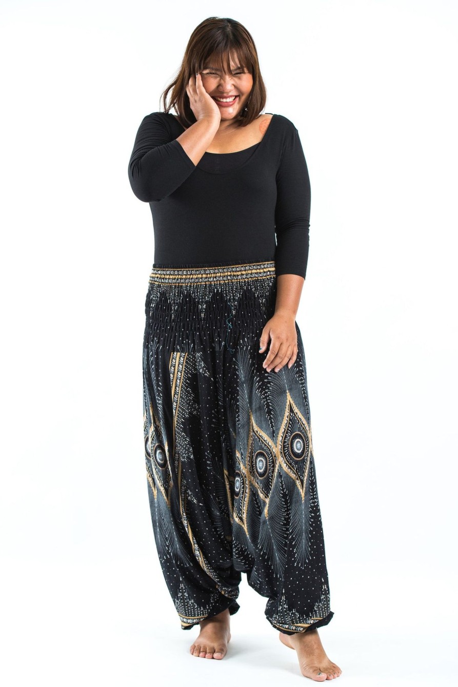 Women HaremPants | Plus Size Diamond Peacock 2-In-1 Jumpsuit Harem Pants In Black