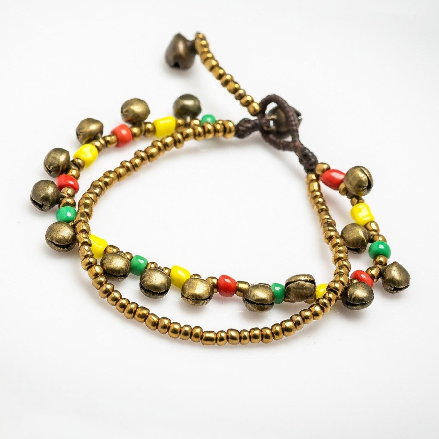 Accessories HaremPants | Brass Bell And Bead Double Strand Bracelets Multi