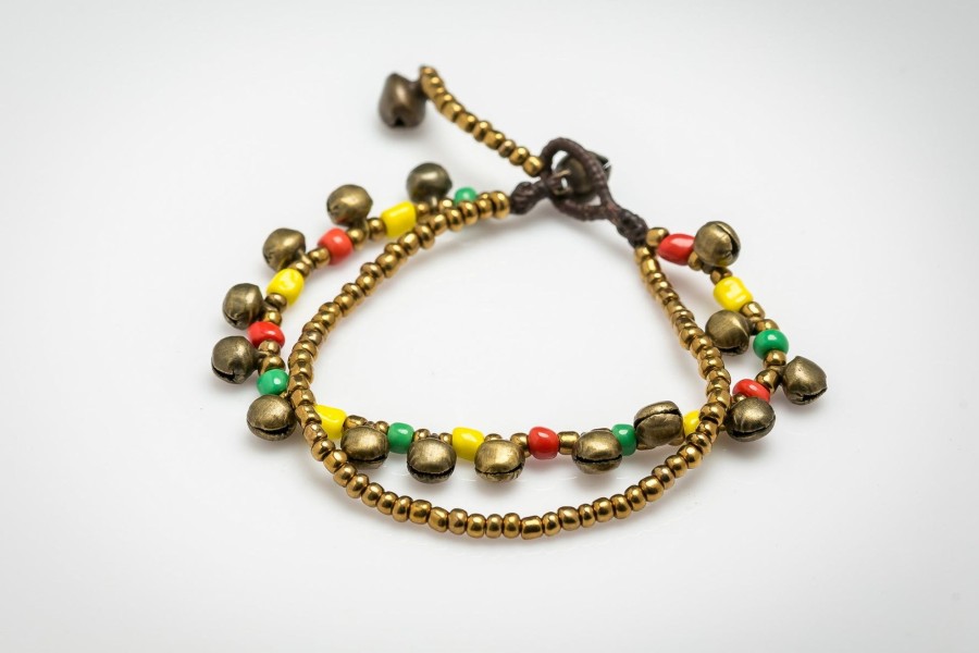 Accessories HaremPants | Brass Bell And Bead Double Strand Bracelets Multi