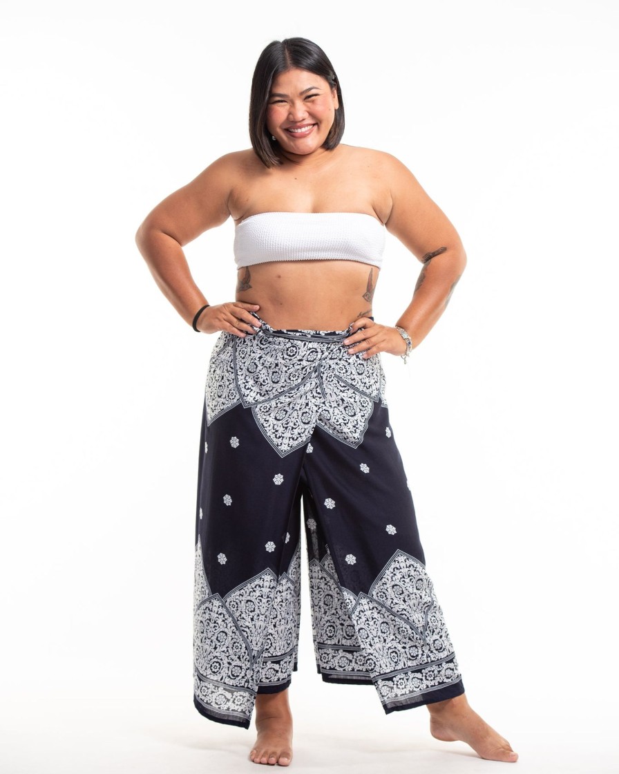 Women HaremPants | Plus Size Blooming Vines Wrap Palazzo Style Harem Pants In Navy