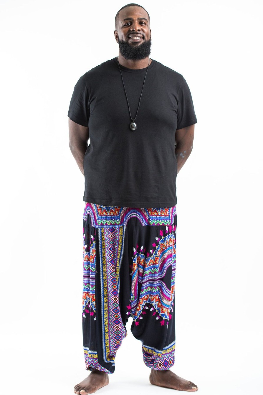 Plus Size HaremPants | Plus Size Dashiki Prints Drop Crotch Men'S Harem Pants In Black