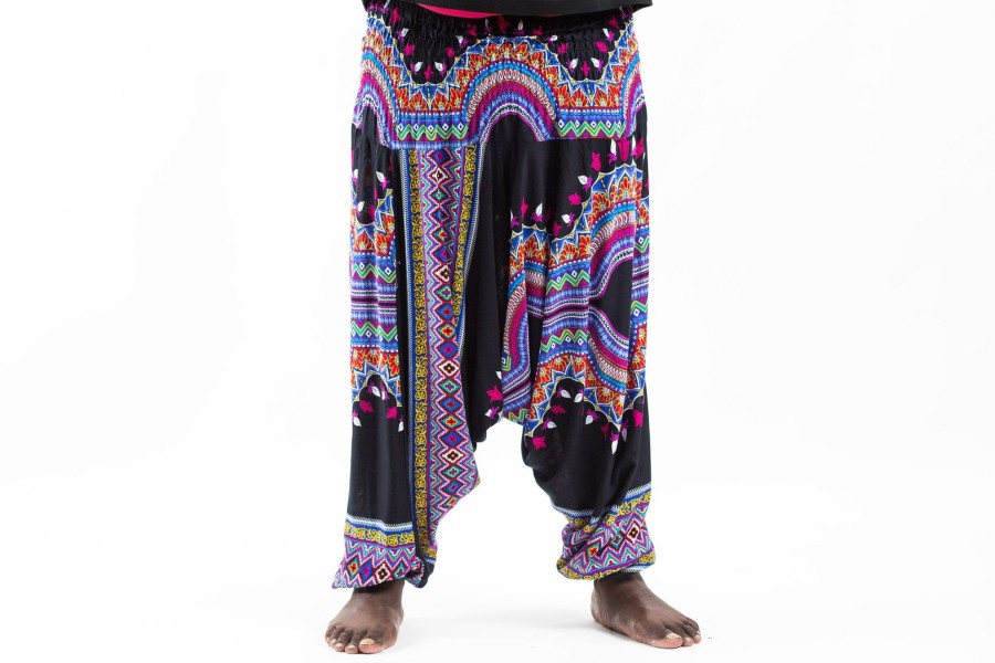 Plus Size HaremPants | Plus Size Dashiki Prints Drop Crotch Men'S Harem Pants In Black