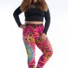 Plus Size HaremPants | Plus Size Oval Swirls Tie Dye Cotton Leggings In Pink Rainbow