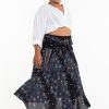 Plus Size HaremPants | Plus Size Peacock Handkerchief Midi Skirt In Black