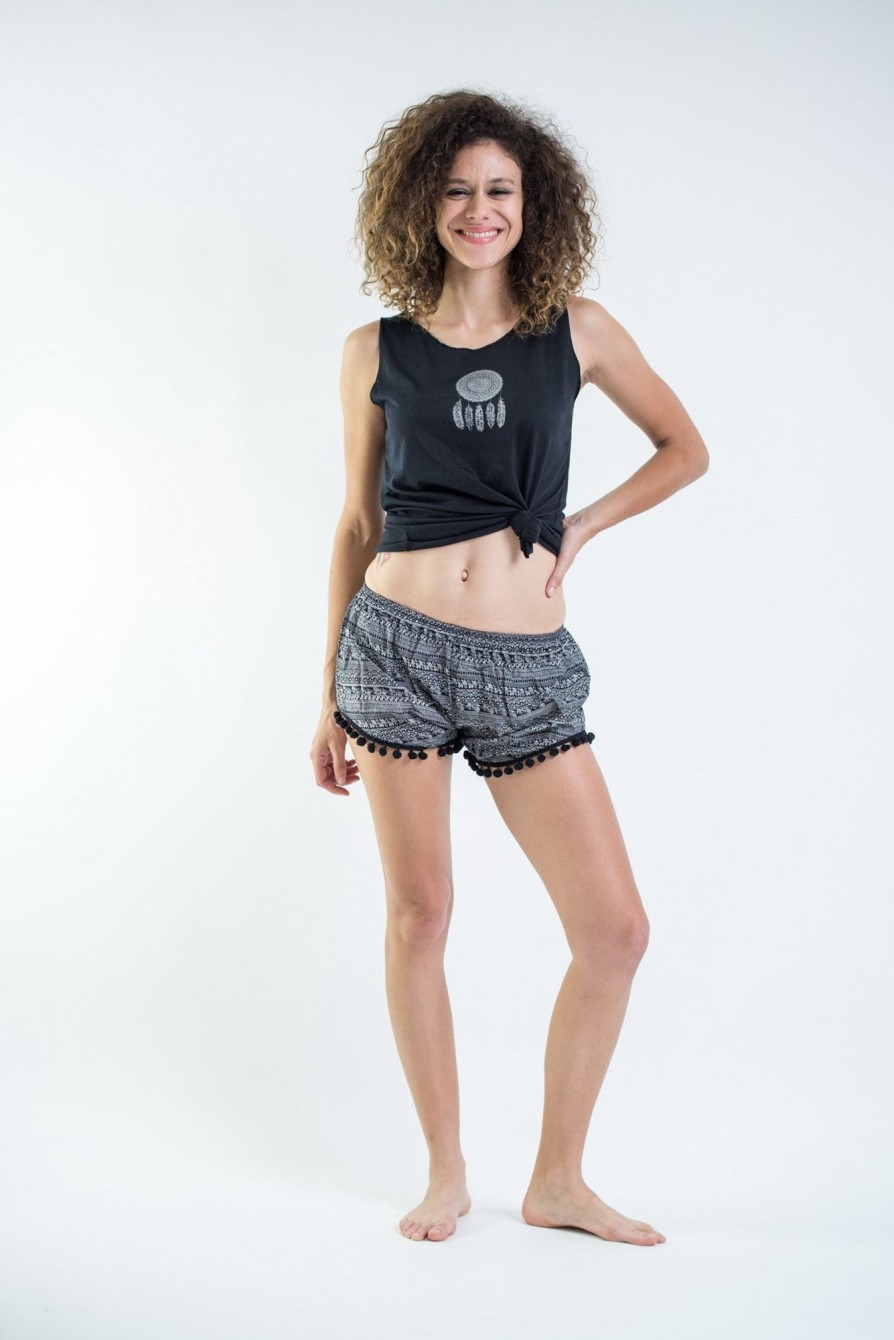 Women HaremPants | Aztec Stripes Pom Pom Shorts In Gray/Black