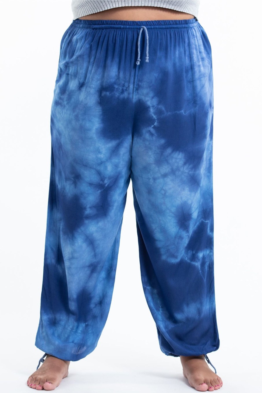 Men HaremPants | Plus Size Tie Dye Drawstring Men'S Yoga Massage Pants In Blue