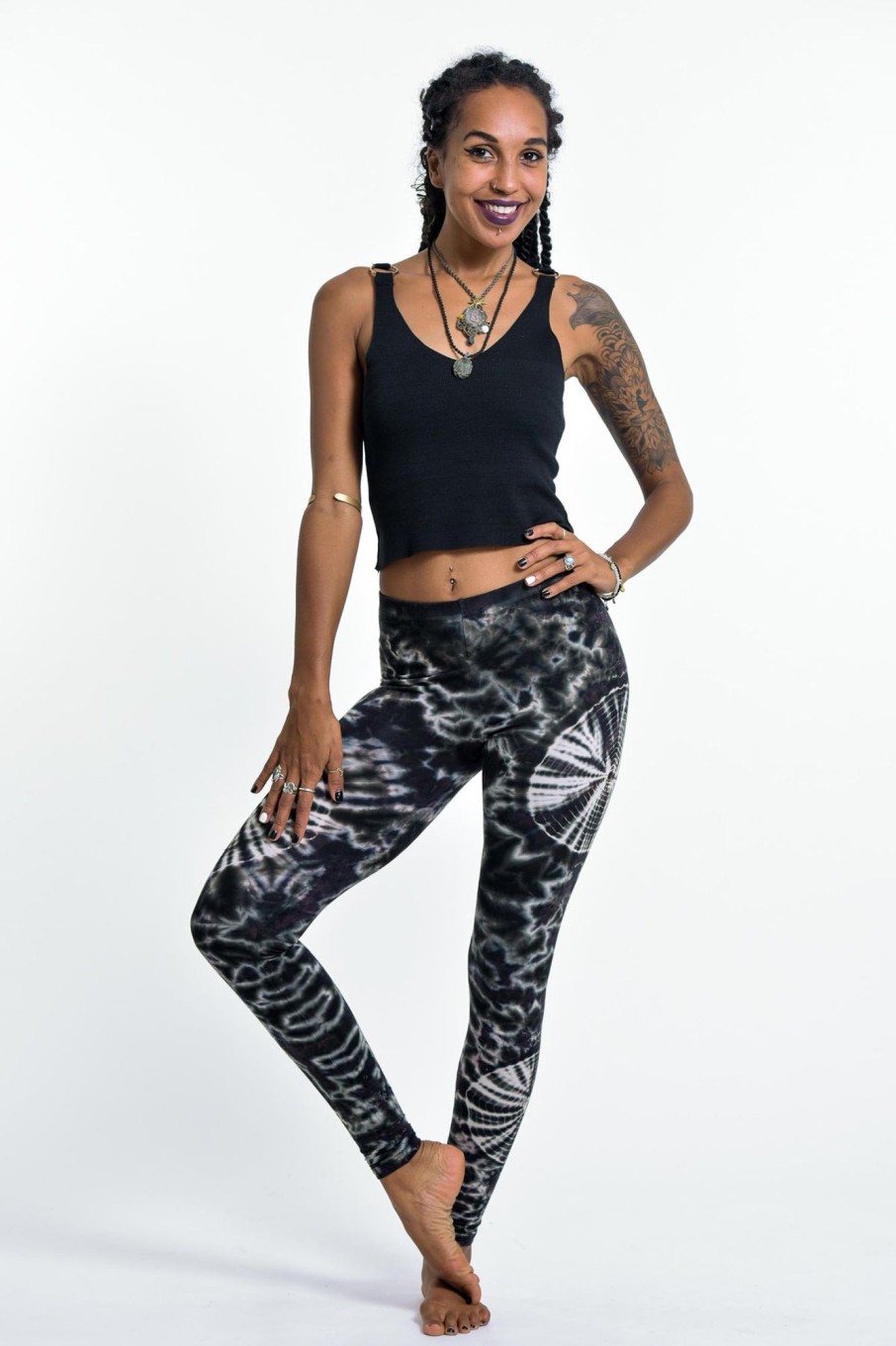 Women HaremPants | Swirls Tie Dye Cotton Leggings In Black