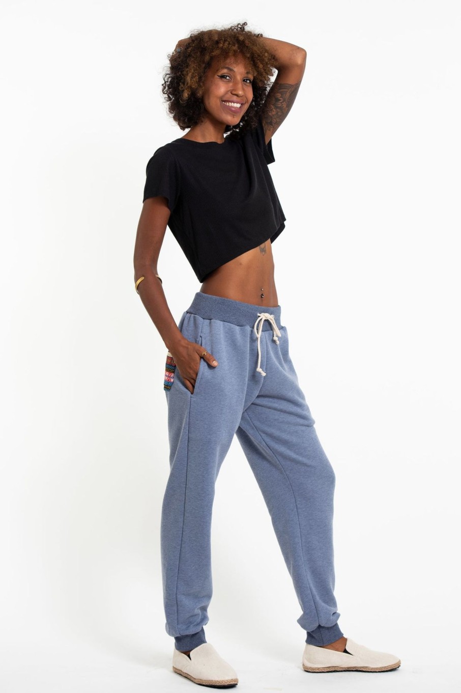 Women HaremPants | Women'S Terry Pants With Aztec Pockets In Light Blue