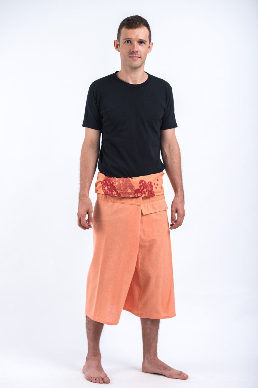 Men HaremPants | Men'S Cropped Fisherman Pants With Pattern Waist Band In Light Orange