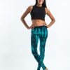 Women HaremPants | Lightning Stripes Tie Dye Cotton Leggings In Turquoise