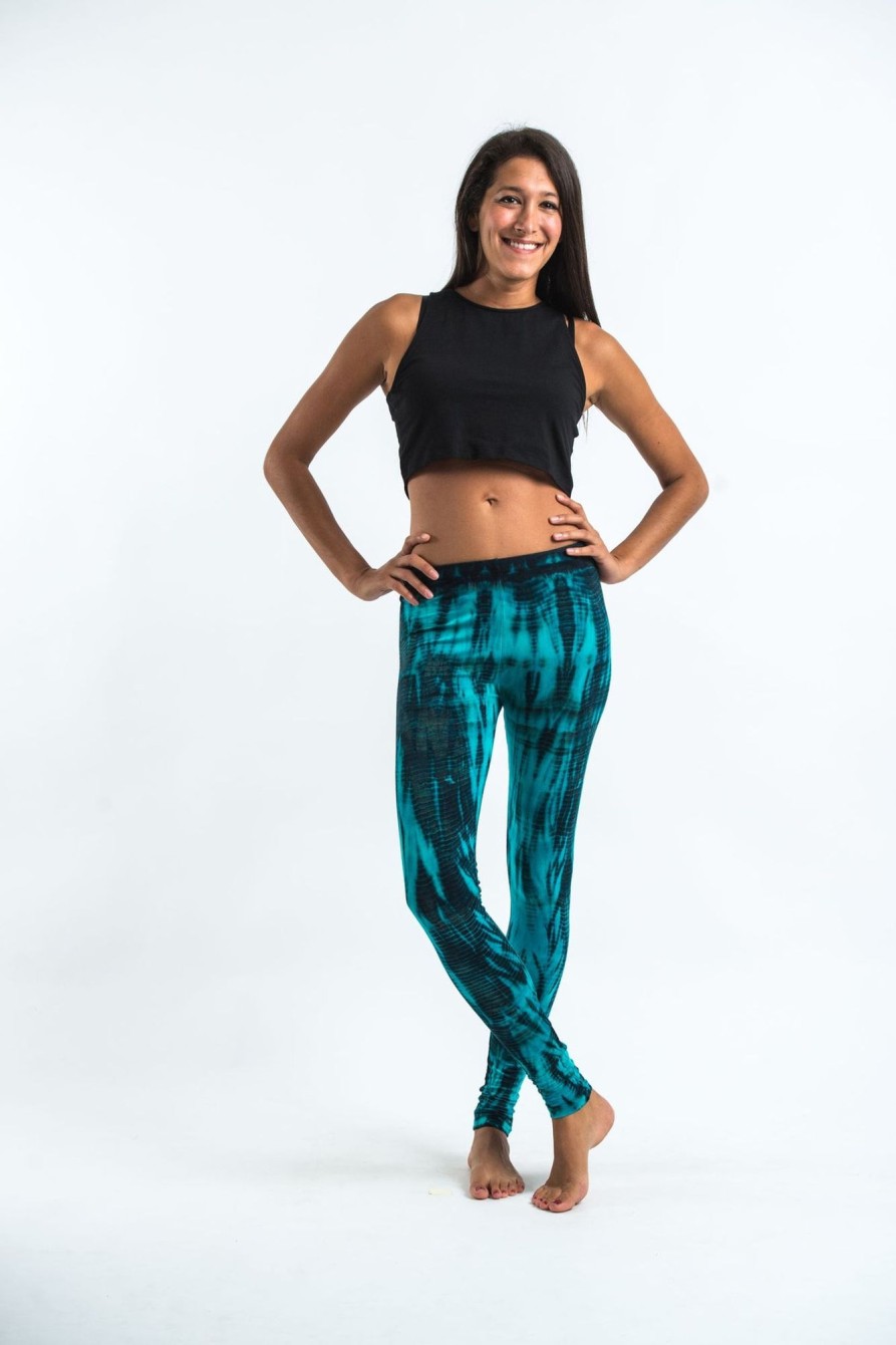 Women HaremPants | Lightning Stripes Tie Dye Cotton Leggings In Turquoise