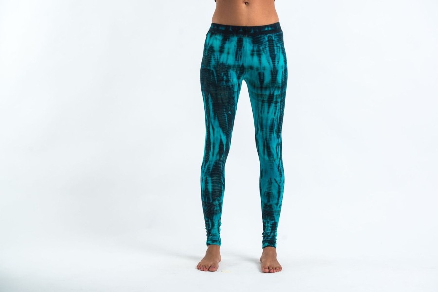 Women HaremPants | Lightning Stripes Tie Dye Cotton Leggings In Turquoise