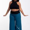 Women HaremPants | Plus Size Birds Print Wide Leg Palazzo Harem Pants Cotton Spandex In Turquoise