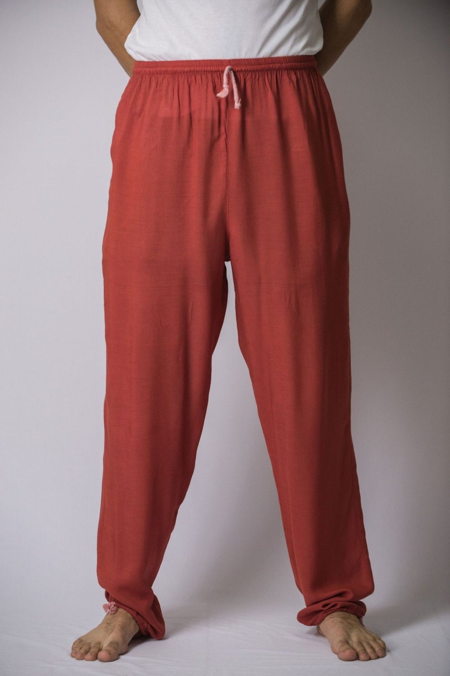 Men HaremPants | Solid Color Drawstring Men'S Yoga Massage Pants In Red