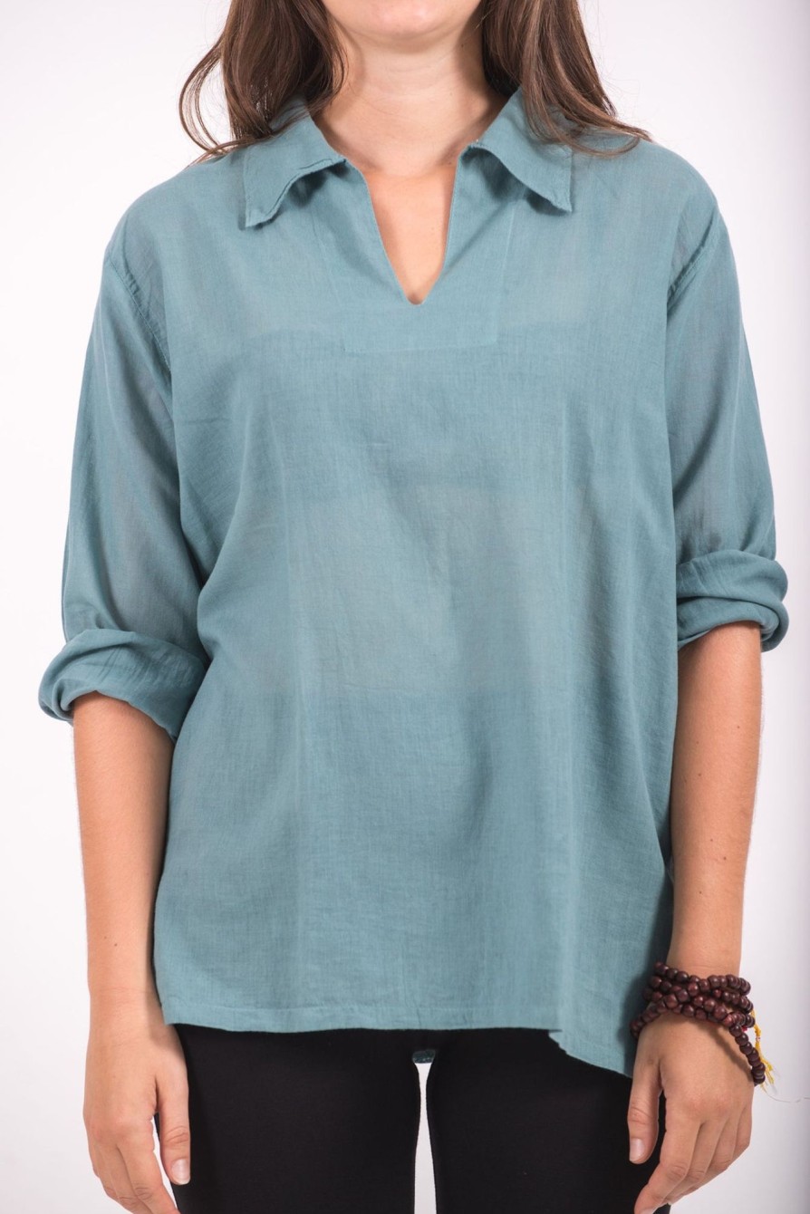 Women HaremPants | Womens Yoga Shirts Collar V Neck In Aqua