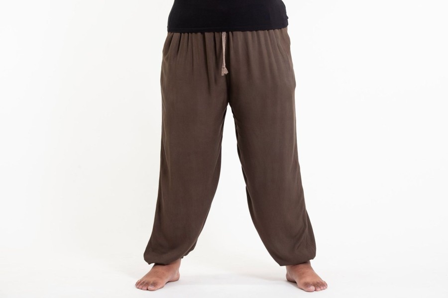 Plus Size HaremPants | Plus Size Solid Color Drawstring Women'S Yoga Massage Pants In Brown