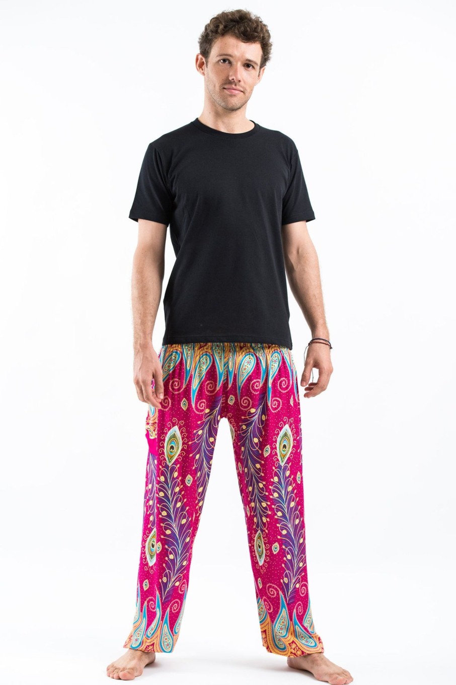 Men HaremPants | Peacock Paisley Men'S Harem Pants In Pink