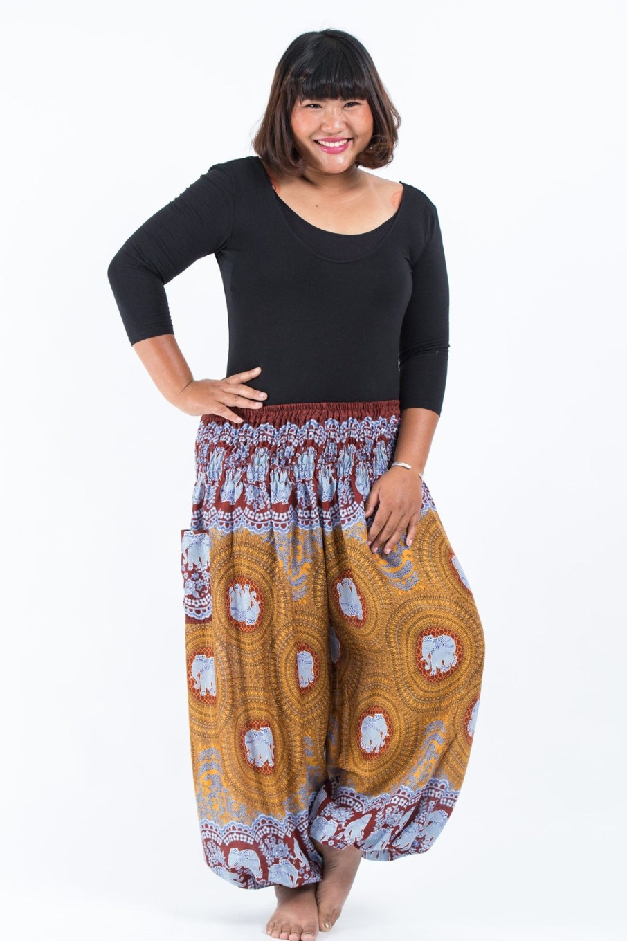 Women HaremPants | Plus Size Mandala Elephant Women'S Elephant Pants In Bronze