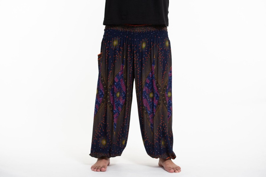 Plus Size HaremPants | Plus Size Peacock Eye Men'S Harem Pants In Navy