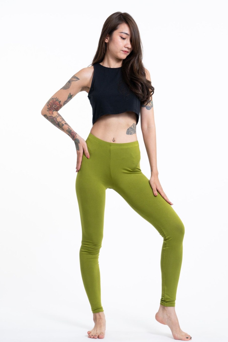 Women HaremPants | Solid Color Cotton Leggings In Green