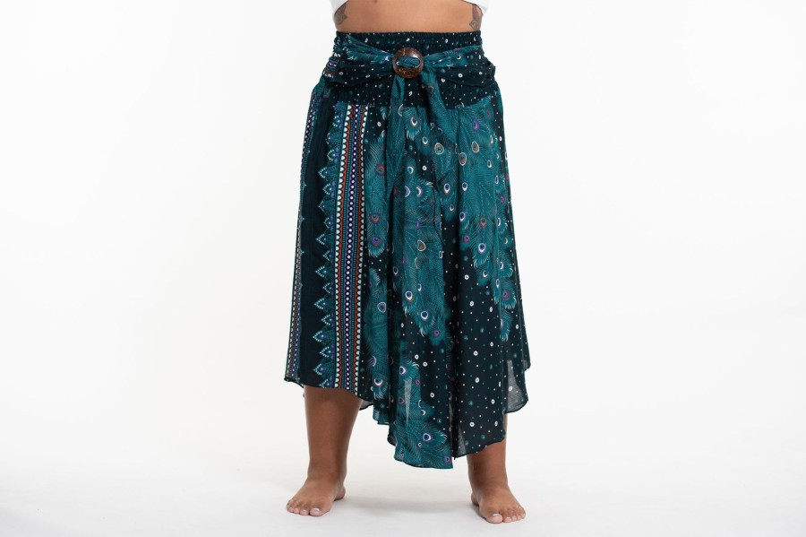 Plus Size HaremPants | Plus Size Peacock Handkerchief Midi Skirt In Turquoise