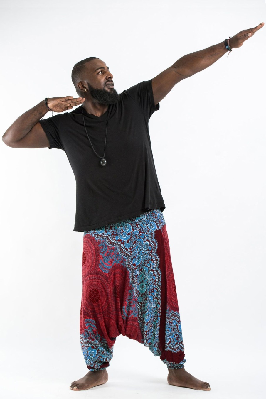 Plus Size HaremPants | Plus Size Geometric Mandalas Drop Crotch Men'S Harem Pants In Red