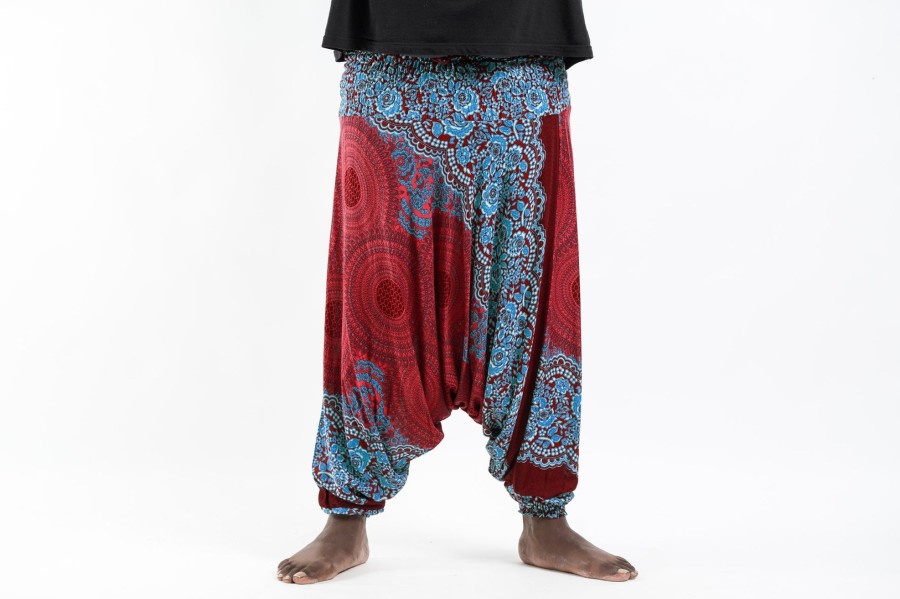 Plus Size HaremPants | Plus Size Geometric Mandalas Drop Crotch Men'S Harem Pants In Red