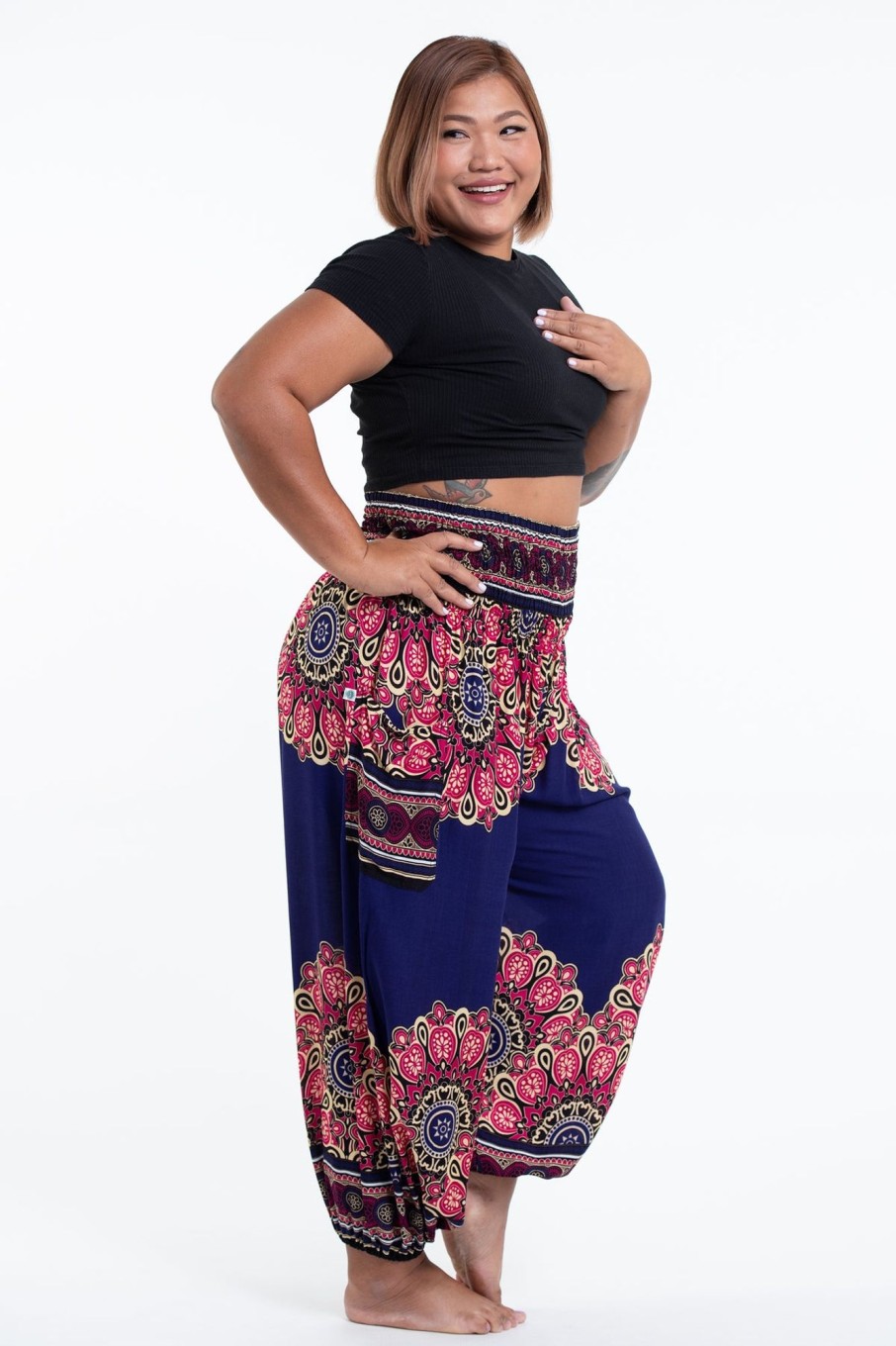 Women HaremPants | Plus Size Peony Mandalas Women'S Harem Pants In Indigo