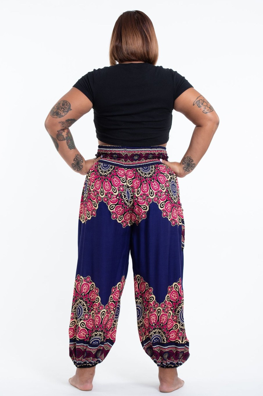 Women HaremPants | Plus Size Peony Mandalas Women'S Harem Pants In Indigo