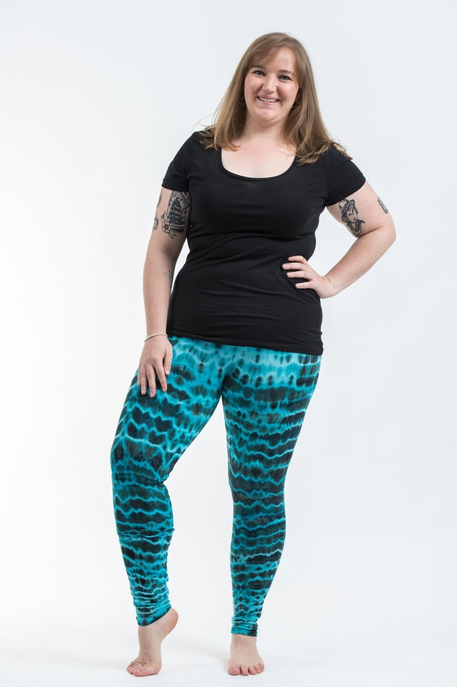 Plus Size HaremPants | Plus Size Melting Stripes Tie Dye Cotton Leggings In Turquoise