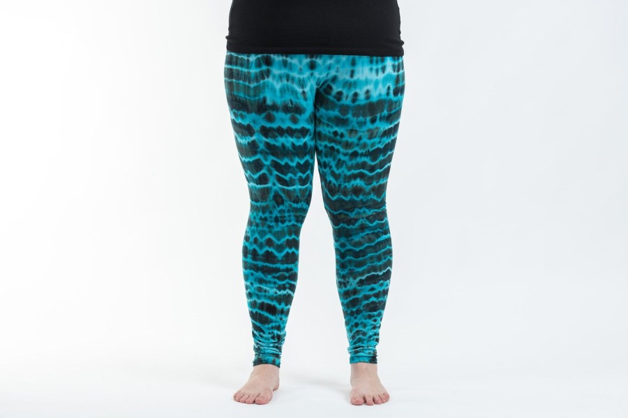 Plus Size HaremPants | Plus Size Melting Stripes Tie Dye Cotton Leggings In Turquoise