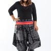 Plus Size HaremPants | Plus Size And Gray Thai Hill Tribe Fabric Women Harem Pants With Ankle Straps Black