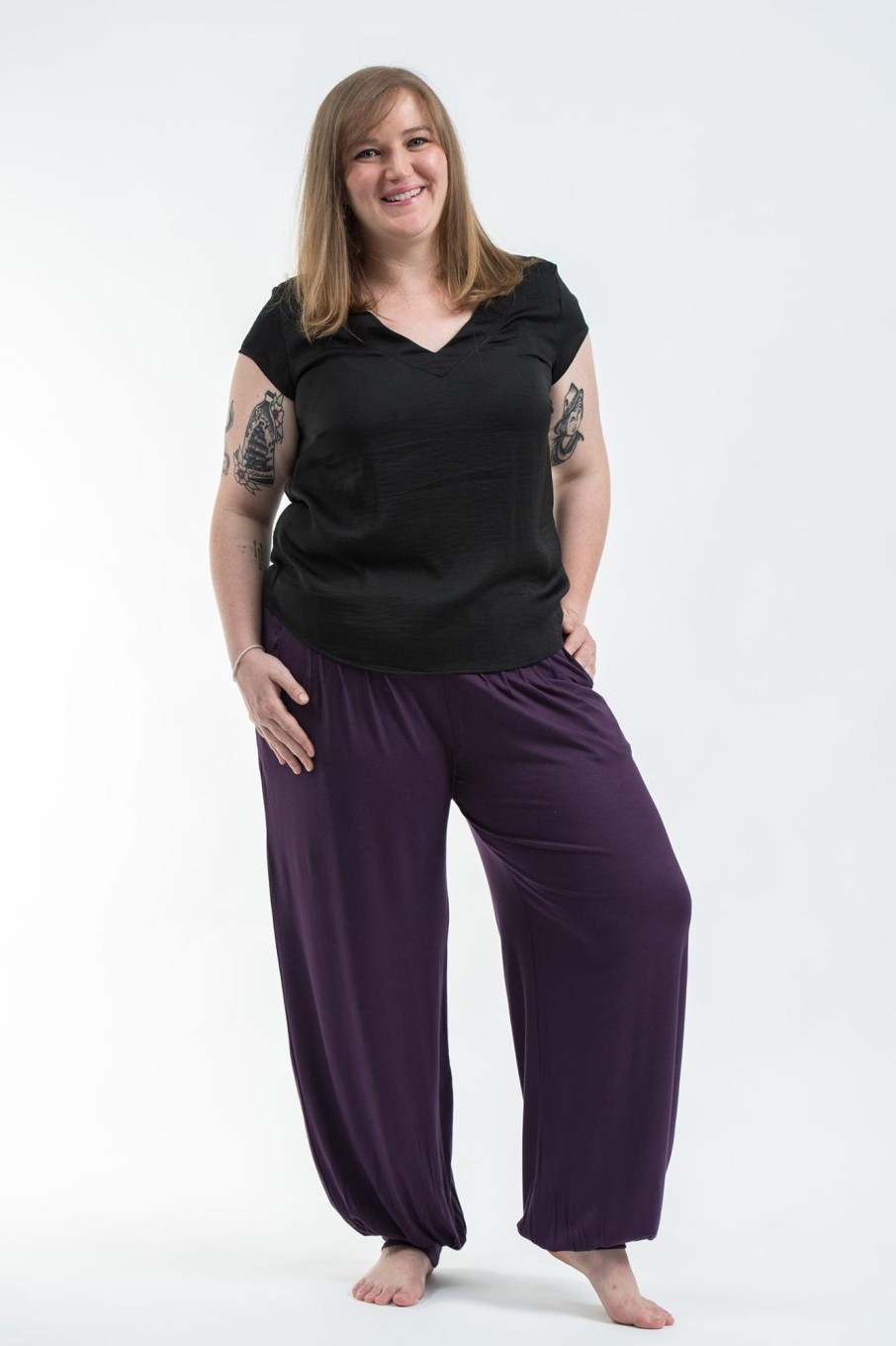 Plus Size HaremPants | Plus Size Cotton Women Harem Pants In Solid Purple