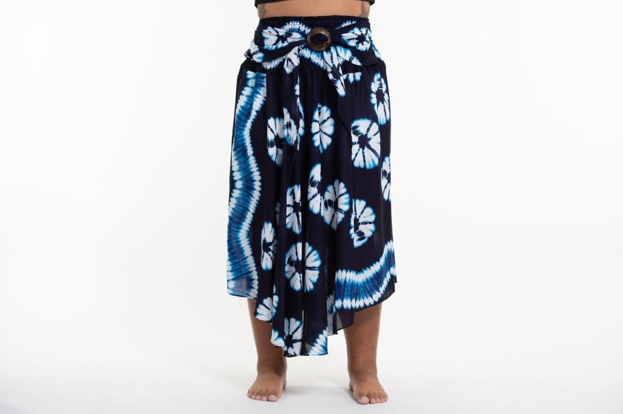 Plus Size HaremPants | Plus Size Tie Dye Handkerchief Midi Skirt In Indigo