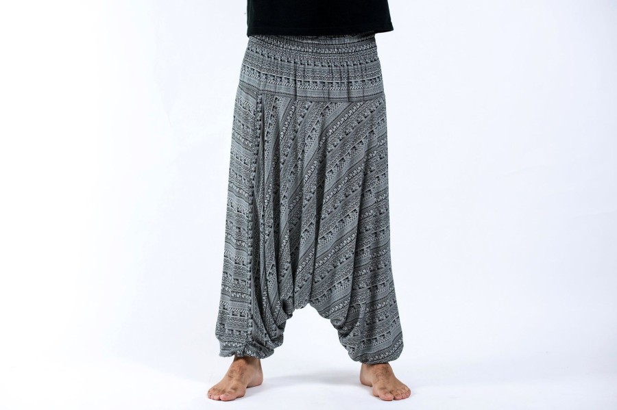 Men HaremPants | Aztec Stripes Drop Crotch Men'S Harem Pants In Black