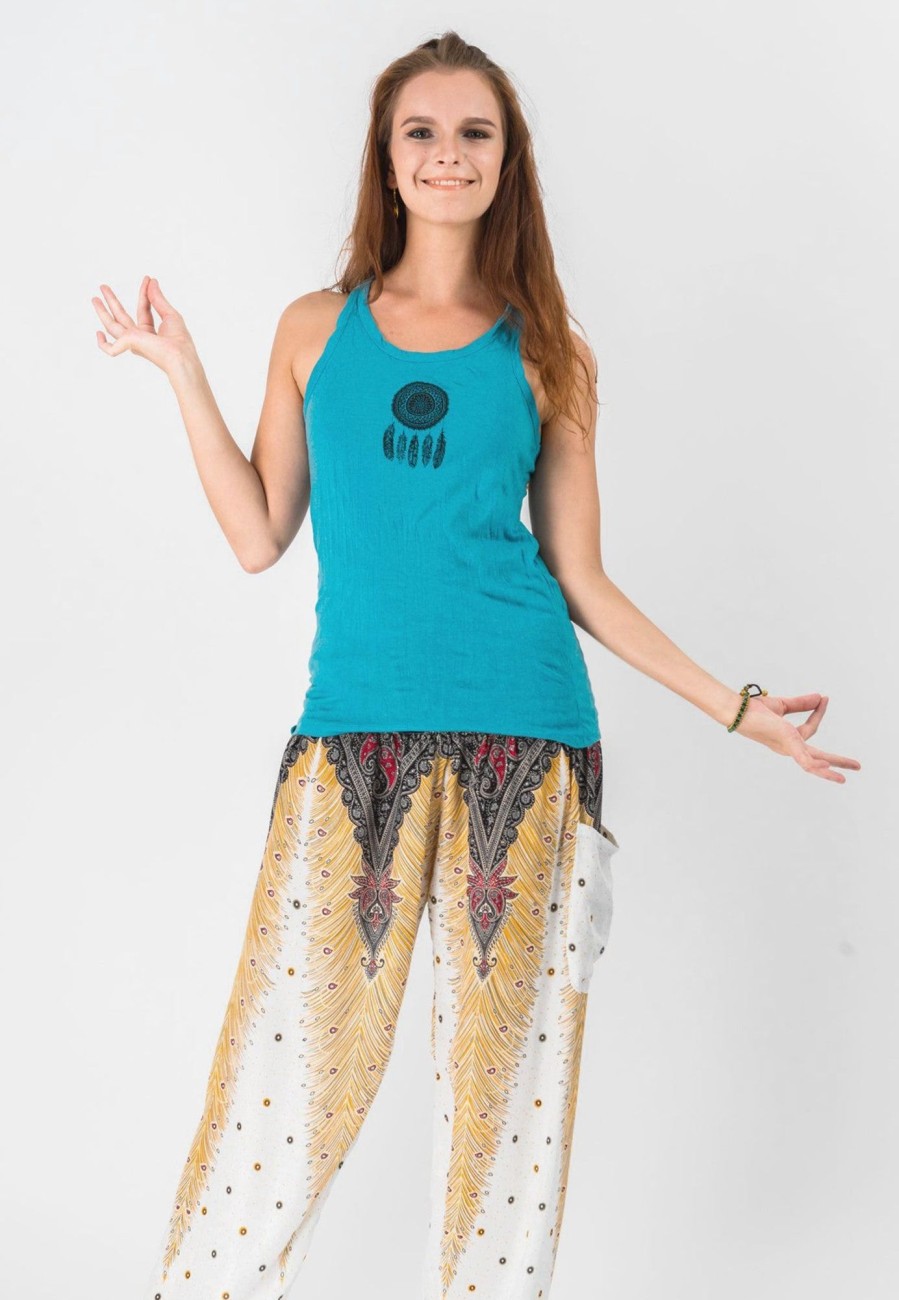 Women HaremPants | Super Soft Sure Design Women'S Tank Tops Dream Catcher Turquoise