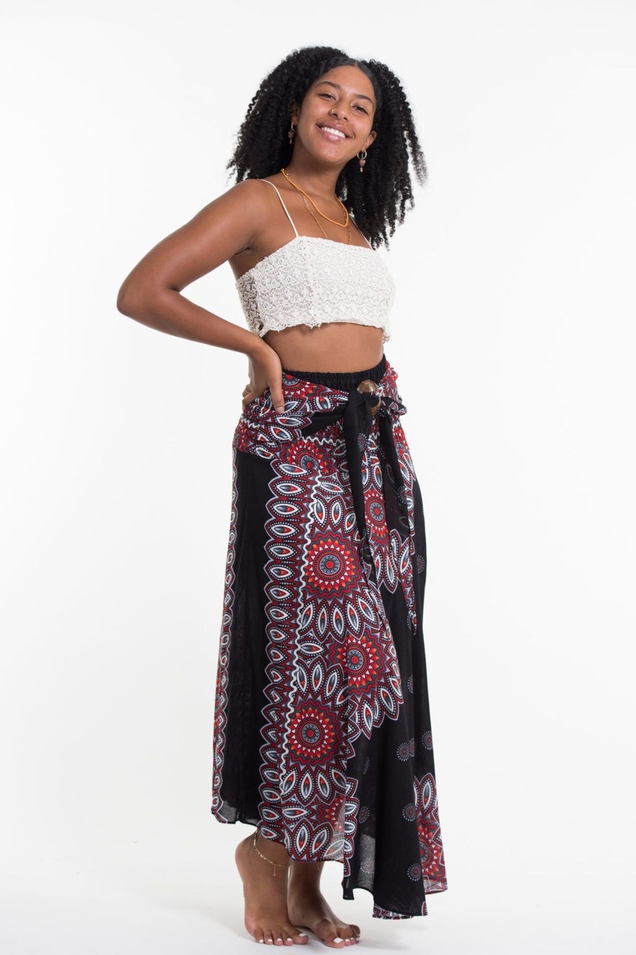 Women HaremPants | Mandalas Handkerchief Midi Skirt In Black