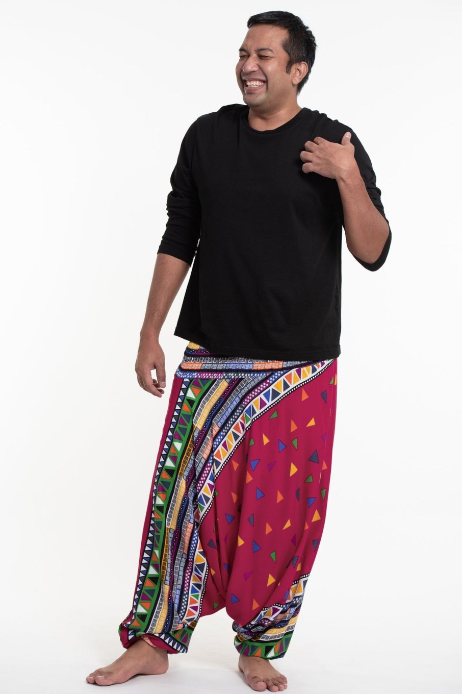 Men HaremPants | Plus Size Triangles Drop Crotch Men'S Harem Pants In Pink