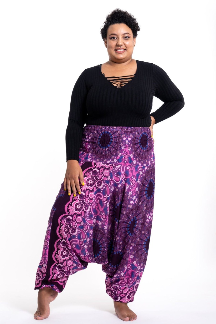 Women HaremPants | Plus Size Paisley Mandalas 2-In-1 Jumpsuit Harem Pants In Purple