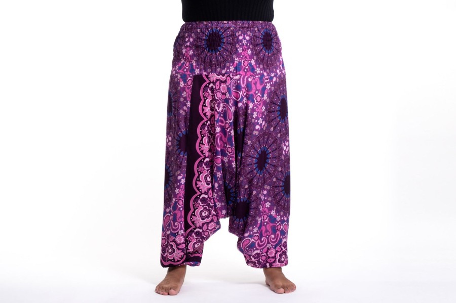 Women HaremPants | Plus Size Paisley Mandalas 2-In-1 Jumpsuit Harem Pants In Purple