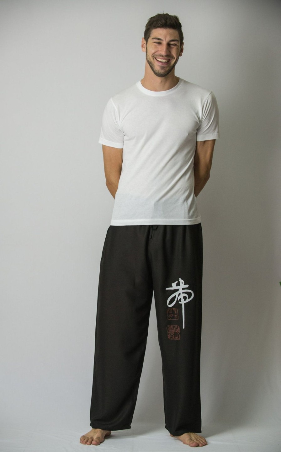 Men HaremPants | Chinese Writing Men'S Thai Yoga Pants In Black