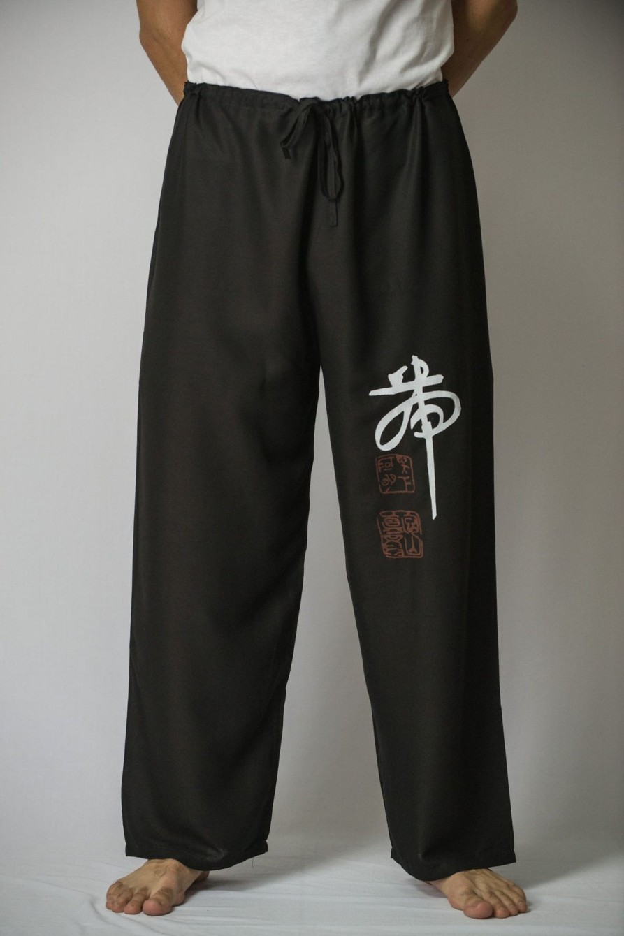 Men HaremPants | Chinese Writing Men'S Thai Yoga Pants In Black