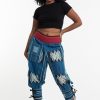 Women HaremPants | Thai Hill Tribe Fabric Women'S Harem Pants With Ankle Straps In Blue