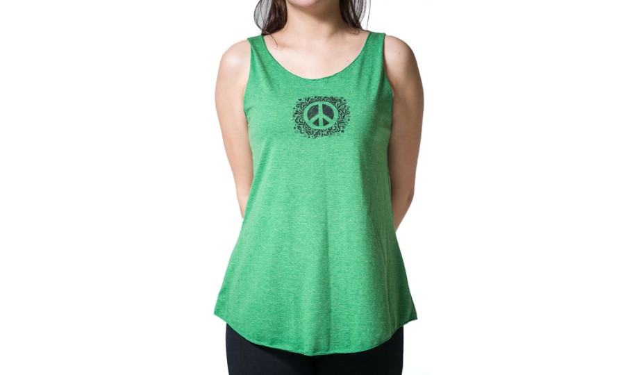 Women HaremPants | Loose Soft Vintage Style Women'S Tank Tops Peace Sign Green