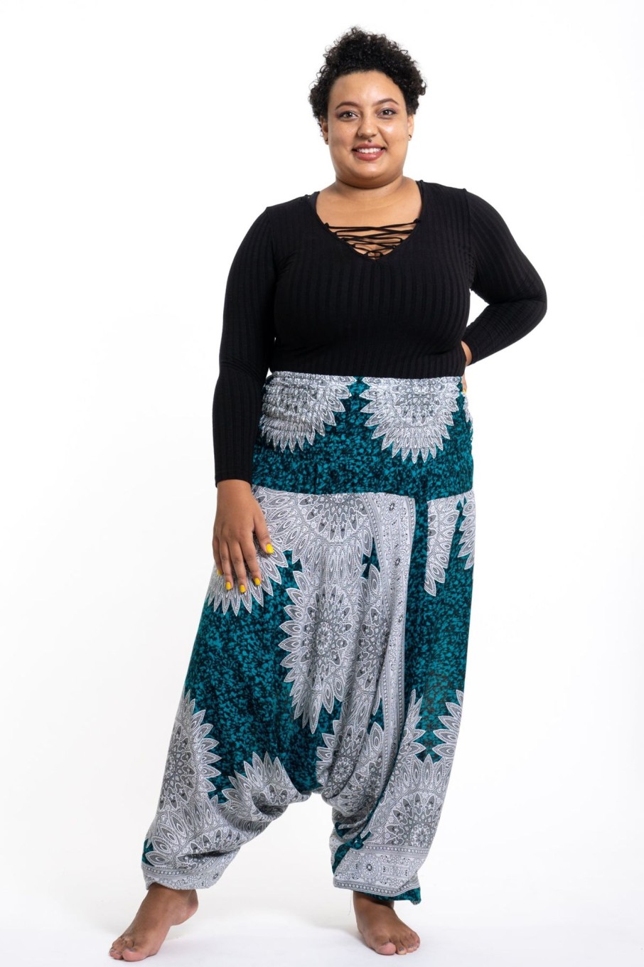 Plus Size HaremPants | Plus Size Marble Mandalas 2-In-1 Jumpsuit Harem Pants In Turquoise