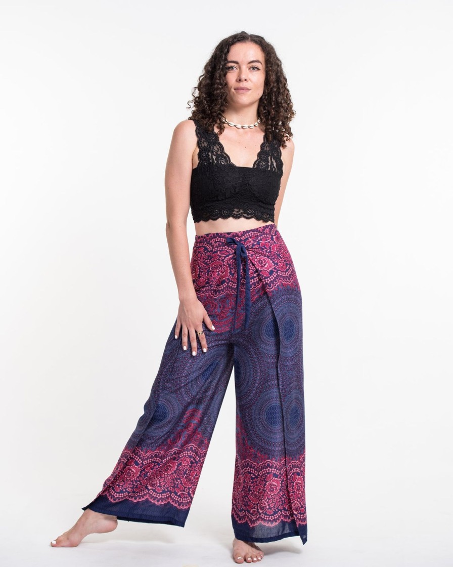 Women HaremPants | Geometric Mandalas Wrap Palazzo Style Harem Pants In Blue