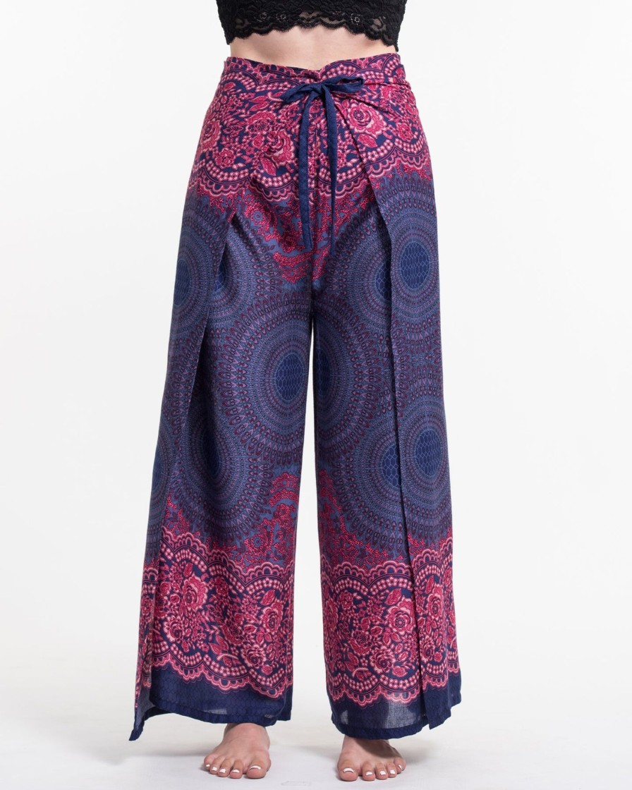 Women HaremPants | Geometric Mandalas Wrap Palazzo Style Harem Pants In Blue