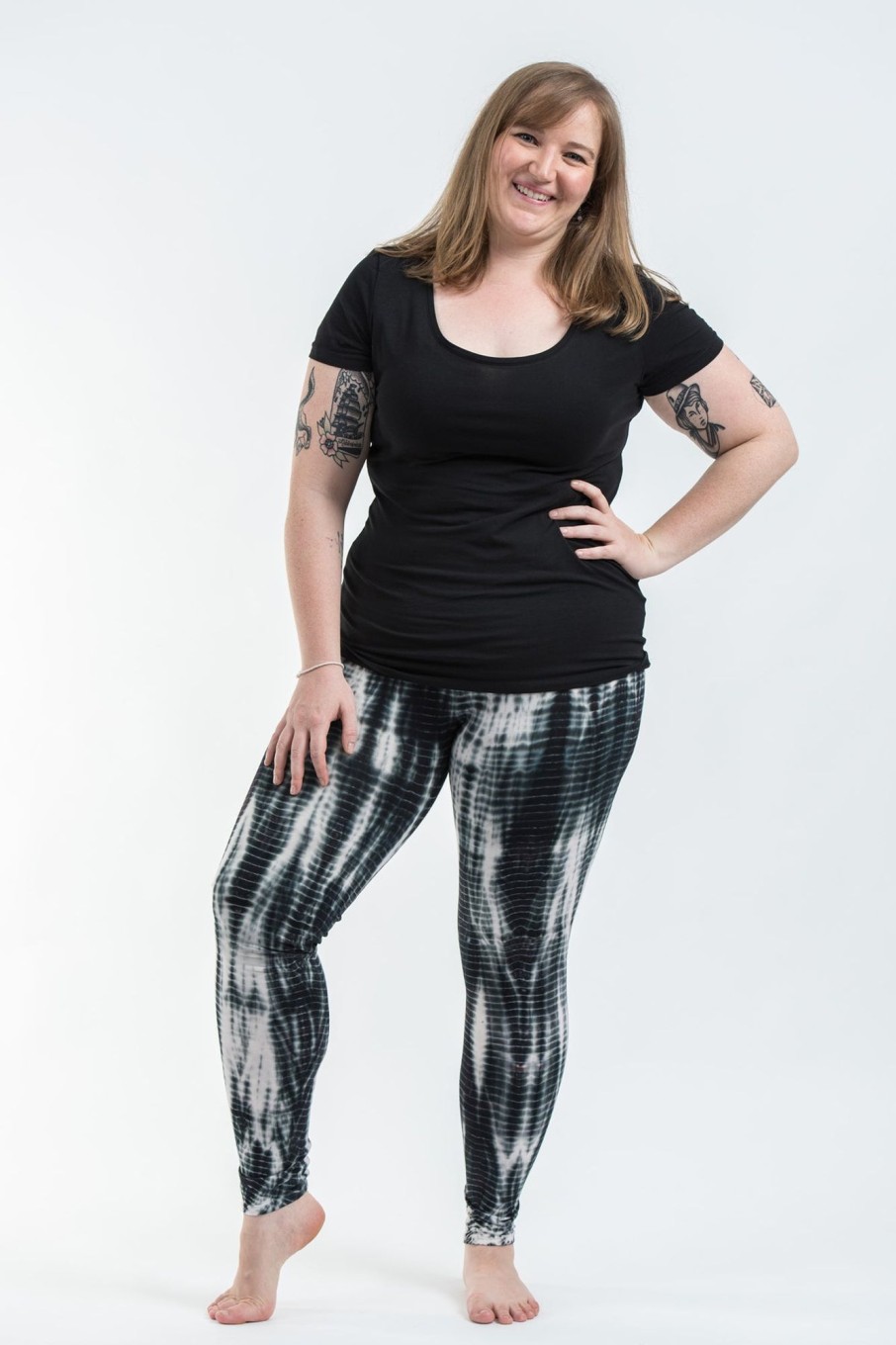 Women HaremPants | Plus Size Lightning Stripes Tie Dye Cotton Leggings In Black And White Black White