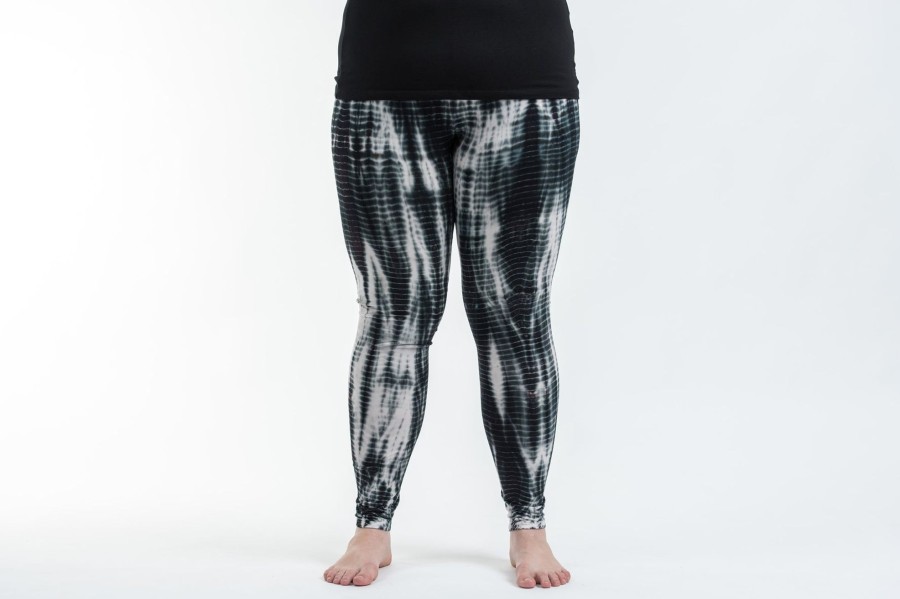 Women HaremPants | Plus Size Lightning Stripes Tie Dye Cotton Leggings In Black And White Black White